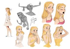 various poses and expressions for the character from disney's frozen princesses, including blonde hair