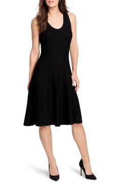 Make a sophisticated statement in this scoop-neck dress that's designed to flatter in a fit-and-flare silhouette. Back zip closure Scoop neck Sleeveless Unlined 40% rayon, 35% cotton, 23% viscose, 2% nylon Machine wash, tumble dry Imported Elegant Scoop Neck Midi Dress For Night Out, Elegant Scoop Neck Evening Dresses, Elegant Scoop Neck Midi Dress For Party, Elegant Black Midi Dress With Scoop Neck, Sleek Black Scoop Neck Dress, Sleek Black Dress With Scoop Neck, Elegant Scoop Neck Midi Dress For Spring, Elegant Spring Midi Dress With Scoop Neck, Chic Evening Midi Dress With Scoop Neck