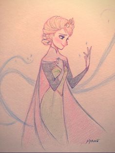 a drawing of a frozen princess with her hair blowing in the wind