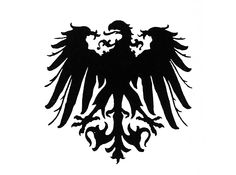 a black and white image of an eagle with two headed birds on it's wings