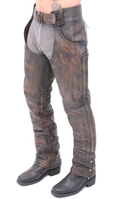 Premium Heavy Brown Vintage Deep Pocket Chaps #CA7202PN (XS-M, 3X-5X) Motorcycle Chaps, Leather Chaps, Leather Lacing, Leather Skin, Leather Hats, Leather Shirt, Buffalo Leather, Leather Collar, Leather Travel