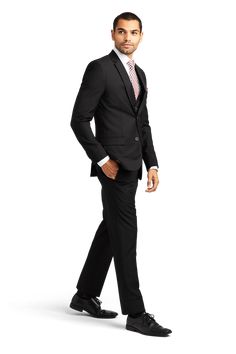 A black suit with stretch fabric, what can we say about this timeless and essential tailored clothing piece?  Keep it simple with all black accessories or opt for a patterned tie to add some personality.  We recommend black suit shoes and a black vest with this classic black suit for purchase. Timeless Black Blazer For Black-tie Events, Black Suit Collar Blazer For Black Tie Event, Black Tie Black Blazer With Suit Collar, Professional Black Fitted Three-piece Suit, Black Fitted Three-piece Professional Suit, Formal Black Three-piece Suit, Timeless Black Tuxedo For Business, Black Tailored Three-piece Suit For Black Tie Events, Fitted Black Suit And Tie Accessories For Workwear