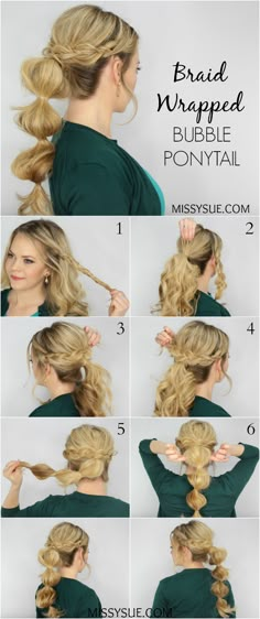 Braid Wrapped Bubble Ponytail Super Easy Hairstyles, Bubble Ponytail, Unique Hairstyles, Ponytail Hairstyles