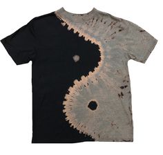 a black and grey tie dye t - shirt with an image of two circles in the middle