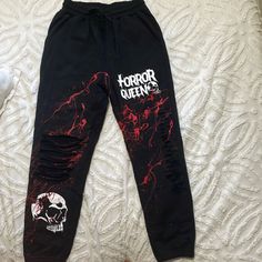 Newer Worn Jogger/Sweatpants With Black And Red Graphic Designed. Limited Edition By The Drive Clothing. The Drive Clothing, Black Graphic Print Loungewear Pants, Grunge Cotton Pants For Halloween, Edgy Graphic Print Bottoms For Fall, Grunge Graphic Print Bottoms With Relaxed Fit, Grunge Bottoms With Graphic Print And Relaxed Fit, Graphic Print Loungewear Bottoms For Fall, Fall Loungewear Bottoms With Graphic Print, Graphic Print Fall Loungewear Bottoms