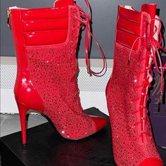 Slightly Used Red Boots. Perfect Marry Of Drama And Style. Red Boots, Shoes Heels Boots, Shoes Women Heels, Heeled Boots, Slides, Shoes Heels, Drama, Women Shoes, Sandals