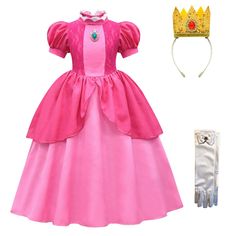 PRICES MAY VARY. Package includes: Peach princess dress + Gold crown + Pair of gloves. Introducing our elegant long satin gown. It features a pendant on the bodice, tulle pannier accents at the waist. A perfect blend of style and sophistication. The new 2023 Princess Peach dress is a perfect replica of the protagonist's movie style. Convenience at its finest with a zipper located at the back, allowing effortless dressing and removal. Perfect for party cosplay, role play, and dress-up events. Als Princess Peach Dress, Princess Peach Costume, Peach Costume, Halloween Party Dress, Princesa Peach, Princess Cosplay, Princess Costume, Peach Dress, Dress Up Outfits