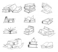 black and white illustrations of books