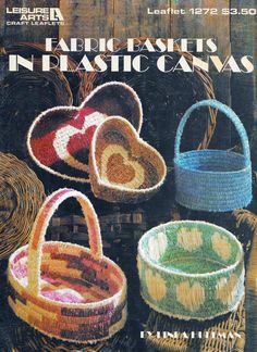 three baskets with hearts in them on the cover of an old knitting pattern book,