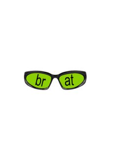 a pair of glasses with the words br at on them in black and neon green