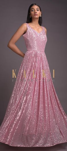 Pastel Pink Gown, U Cut, New Dress Pattern, Party Wear Gowns, Kalki Fashion, Sequins Fabric, Pink Gown, Long Gown Dress, Pink Gowns