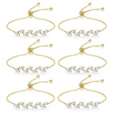 PRICES MAY VARY. 【High-quality Material】Bridesmaid Leaf bracelet with cubic zirconia,Endless Shine. Made of copper, no fading, no distortion, reliable and full of charm, serviceable and skin friendly, featuring fine workmanship, has a smooth surface and clear texture, which will bring you a comfortable wearing experience. 【Adjustable Size】An adjustable sliding closure to fit any wrist size,Maximum adjustable size 8.5 Inches,Easy to slide on and slide off. Our bridesmaid bracelet is the perfect e Elegant Bridesmaid Bracelets, Wedding Crystal Bracelet With Adjustable Chain, Adjustable Gold Jewelry For Bridesmaid, Adjustable Crystal Bracelet For Bridesmaids, Adjustable Gold Jewelry For Bridal Shower, Elegant Gold Bridesmaid Bracelets, Adjustable Gold Bracelet For Wedding, Gold Bracelet With Adjustable Chain For Wedding, Elegant Gold Crystal Bracelet As Bridesmaid Gift