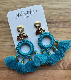 3" Trendy Tassel Dangle Earrings, Handmade Metal Bohemian Tassel Earrings, Adjustable Bohemian Earrings For Parties, Trendy Round Earrings For Festivals, Trendy Festival Earrings, Handmade Blue Chandelier Earrings, Tassel Dangle Hoop Earrings, Trendy Handmade Adjustable Tassel Earrings, Handmade Turquoise Tassel Earrings For Party