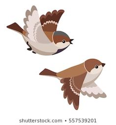 two birds flying side by side in the air with their wings spread out and facing each other