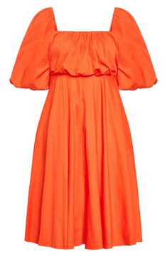 Puff sleeves intensify the casual charm of an Empire-waist midi dress fashioned from light, airy cotton. Hidden back-zip closure Square neck Short sleeves Lined 100% cotton Hand wash, dry flat Imported Tangerine Dress, Brown Strappy Sandals, Puff Sleeve Midi Dress, Sleeve Midi Dress, New City, City Chic, Nordstrom Dresses, Empire Waist, Tango