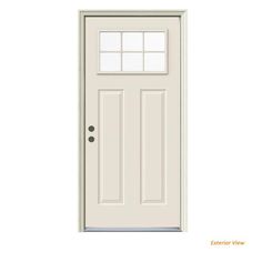 30 in. x 80 in. 6 Lite Craftsman Primed Steel Prehung Right-Hand Inswing Front Door w/Brickmould - Super Arbor Front Door White, Jw Service, Craftsman Style Doors, Steel Doors Exterior, Craftsman Door, Exterior Front Doors, Front Entrance, Painted Paneling, Types Of Doors