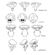 the different types of mushrooms are shown in this drawing