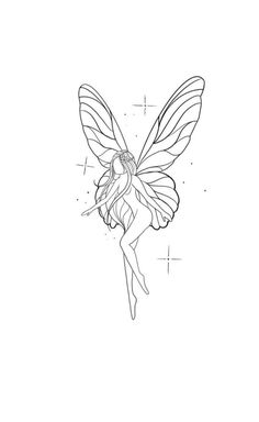 a black and white drawing of a fairy