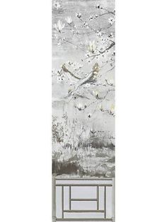 an artistic wallpaper with birds flying in the sky and flowers on it's side