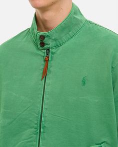 Frontal full zip closure. Two buttons collar closure. Side pockets. Hem and cuffs with elastic. Color: green. Composition: 100% Cotton Green Cotton Outerwear With Zipper Closure, Green Zipper Closure Outerwear For Work, Green Outerwear With Zipper For Work, Casual Green Outerwear With Stand Collar, Green Casual Outerwear With Zipper Closure, Casual Green Outerwear With Zipper Closure, Classic Green Collared Outerwear, Ralph Lauren Logo, Equestrian Style