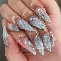 Almond Shape Nails, Mermaid Nails, Blue Nail Designs, Vacation Nails, Blue Nail, Beauty Nail