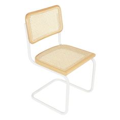 a white chair with a beige seat and back