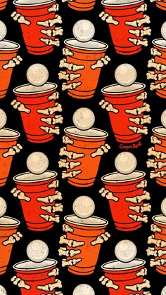 an image of many red cups with white stuff on them and bones coming out of them