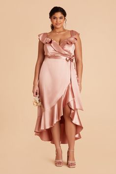 This satin midi bridesmaid dress, with its asymmetrical skirt and cascading ruffles is as romantic as it gets. Satin Midi Bridesmaid Dress, Rose Gold Bridesmaid Dress, Mauve Bridesmaid Dress, Taupe Bridesmaid Dresses, Midi Bridesmaid Dress, Rose Bridesmaid Dresses, Champagne Bridesmaid Dresses, Gold Bridesmaid Dresses, Birdy Grey