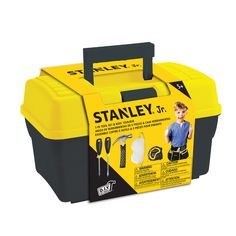 the stanley jr tool box is yellow and black