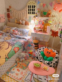 a child's bedroom decorated in pastel colors