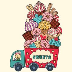 a truck filled with lots of different types of sweets