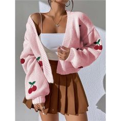 -Item Id 11574212 -Details: Embroidery -Sleeve Type: Bishop Sleeve -Style: Casual -Color: Baby Pink -Pattern Type: Fruit&Vegetable -Sleeve Length: Long Sleeve -Length: Crop -Temperature: Spring/Fall (18-25/63-77) -Fit Type: Oversized -Fabric: Medium Stretch -Material: Fabric -Composition: 100% Polyester -Care Instructions: Hand Wash Or Professional Dry Clean -Body: Unlined -Sheer: Semi-Sheer **Open To Offers!!!** **Bundle To Save More** **30% Off Bundles Of 2 Or More Items!!** ***Orders Go Out W Cherry Cardigan, Cardigan For Women, Cropped Cardigan Sweater, Lantern Sleeve, Cropped Cardigan, Chic Boutique, Lantern Sleeves, We Wear, Stripe Print