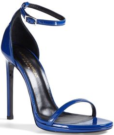 Saint Laurent 'Jane' Ankle Strap Leather Sandal Leather Heels Sandals, Navy Leather, Blue Sandals, True Blue, Shoe Obsession, Blue Shoes, Ankle Strap Sandals, Shoe Game, Strap Sandals