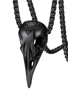 PRICES MAY VARY. Pendant Size--The size of this raven skull necklace is 1.65*0.66 inches. This Viking pendant can be worn with a chain up to 4mm wide. Viking Raven Necklace--For the Vikings, ravens were a powerful symbol of wisdom, protection and strength. These crows are associated with Odin, the most powerful of all the gods. A sacred talisman to steady the coarse and point the way through life's maelstrom. Norse Amulet Necklace--Shaped in a raven skull carved with the celtic knot/compass symb Crow Pendant, Raven Skull Necklace, Alchemy Jewelry, Viking Jewellery, Raven Jewelry, Viking Raven, Celtic Knot Jewelry, Raven Necklace, Nordic Vikings