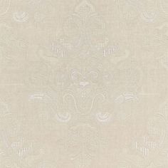 a white wallpaper with an intricate design on it's side, in shades of beige