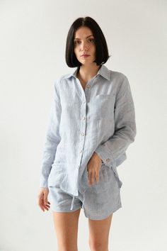 LINEN SET - the long t-shirt and shorts. The very comfortable set. zrobione w Polsce 100% linen with oeko-tex Shirts And Shorts, Womens Pajama, Pyjama Sets, Long T Shirt, Linen Set, Womens Pyjama Sets, Long Tshirt, Pajama Sets, T Shirt And Shorts