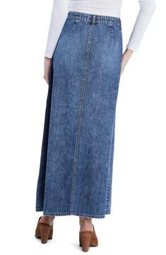 This everyday skirt is cut from soft, nonstretch denim and styled in a flowy longline silhouette with an exposed-button fly. 39" length Exposed-button fly Front scoop pockets 100% cotton Machine wash, tumble dry Imported Everyday Skirt, Ripped Denim Skirts, Everyday Skirts, Denim Maxi, Denim Maxi Skirt, Denim Skirts, Pacific Blue, Ripped Denim, Long A Line