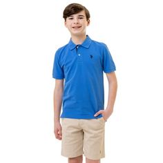 Don't fix what's not broken. These soft, easy to wear polo shirts come in classic colors, and are the simple solution to morning dressing woes with your little one. Pair with jeans, shorts, or khakis and he is ready for school, or play. With soft cotton fabric, hell want to wear these every day Size: XL (14-16).  Color: Blue.  Gender: male.  Age Group: kids. U.s. Polo Assn., Ready For School, School Readiness, Embroidered Clothes, Pique Polo Shirt, Blue Gender, Polo Shirts, Boy Shorts, Jeans Shorts