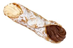 a pastry with chocolate and cream on it