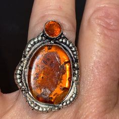 Genuine Amber, Has A Natural Flaw Large Amber And Small Citrine Stones Very Detailed Setting Size 7 Rose Gold Crown Ring, Catbird Jewelry, Fashion Rings Silver, Unique Rings Vintage, White Opal Ring, Pear Ring, Beautiful Wedding Rings, Amber Ring, Luxury Diamonds