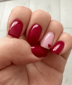 Valentines Day Nails Red Tips, February Nails Ideas Valentines Day Red And Pink, Short Red Nail Designs Classy, Easy Valentines Nails Short, Dark Valentines Day Nails Short, V Day Nails Short, Red Valentines Day Nails Acrylic Short, Easy Valentine Nails Simple, Valentines Day Nails Nail Art