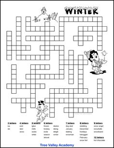 a crossword puzzle with the words'winter'and cartoon characters in black and white