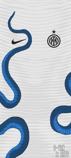 a blue snake is on the side of a white wall