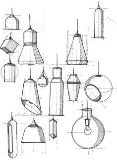 a bunch of different shapes and sizes of lamps