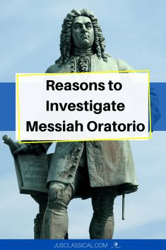 a statue with the words reason to investigate messiah oratorio