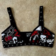 Size Medium Nwot Rob Zombie Bralette With Metal Grommet Strap Detail. Limited Edition. Cute Goth Outfits, E Girl Clothes, Wwe Outfits, Patch Pants, Diy Tops, Rob Zombie, Dark Outfits, Punk Outfits, Diy Sewing Clothes