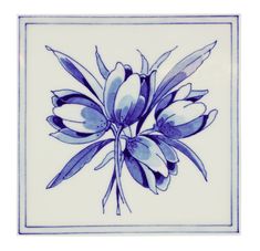 Tile Tulips (310) Delft Blue by Royal Delft Dutch Tattoo, Dutch Landscape, Tulip Tattoo, Tulip Decor, Dutch Tiles, Blue Flower Painting, Screen Printing Techniques, Blue Tattoo, Delft Tiles