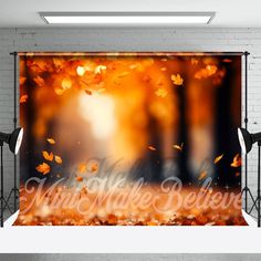 an image of a fall scene with the words make believe in white letters on it