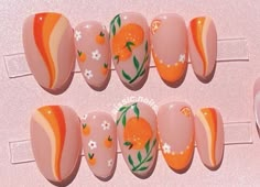 Citrus Nails, Fruit Nail Designs, Fruit Nail Art, Boho Nails, Simple Acrylic, Simple Acrylic Nails