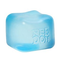 a blue soap bar sitting on top of a white surface with the word 50 off printed on it